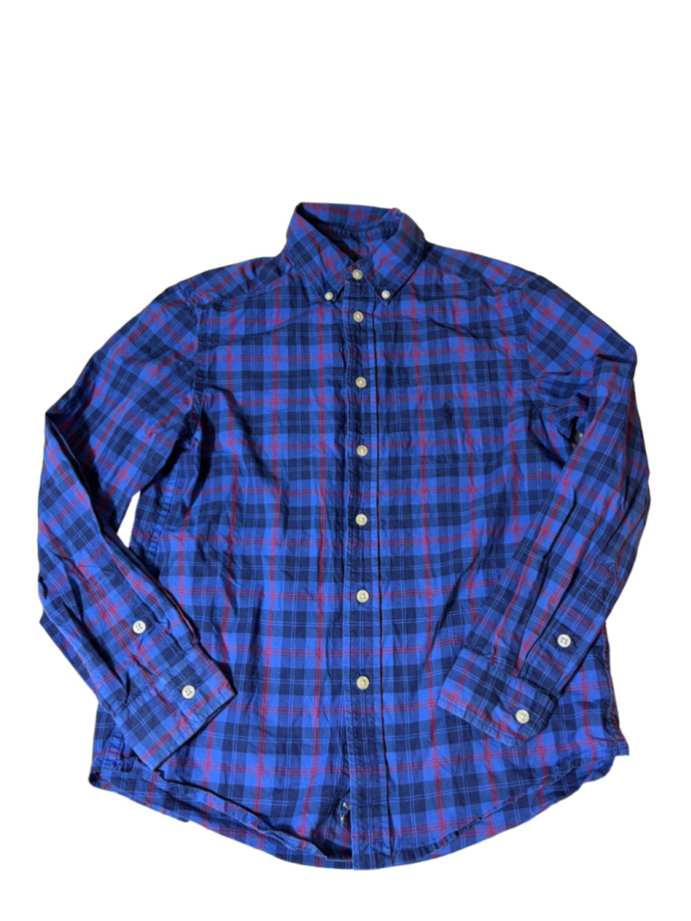 Polo Ralph Lauren Boys M 10-12 Blue Red Plaid Cotton Button Down Shirt